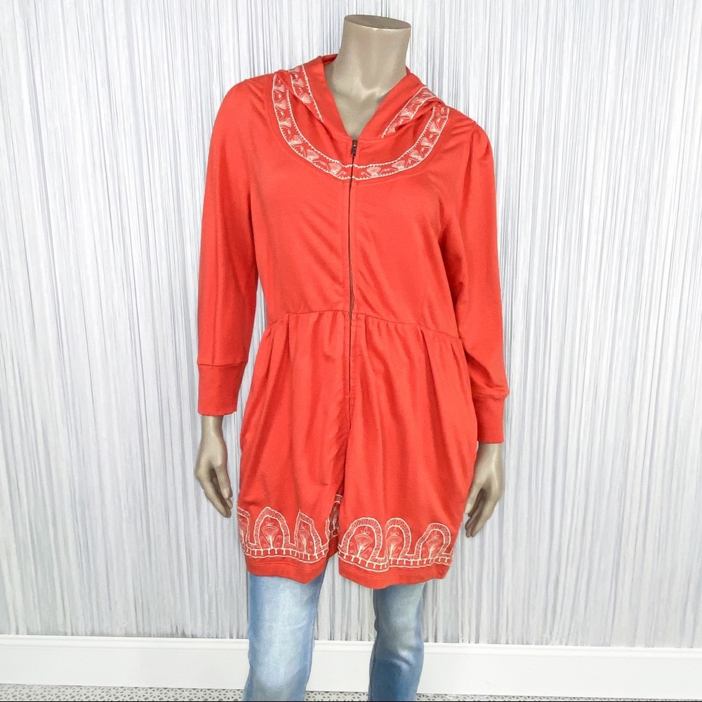 ANTHRO MONDAY Orange Embroidered Hooded Jacket L